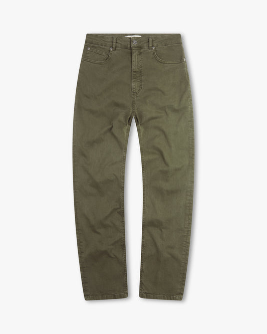 Vingt Quatre Slim Fit Olive Green Garment Dye Jeans