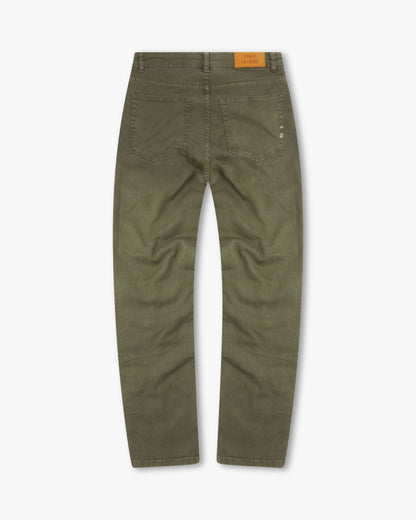 Vingt Quatre Slim Fit Olive Green Garment Dye Jeans