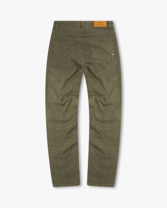 Vingt Quatre Slim Fit Olive Green Garment Dye Jeans