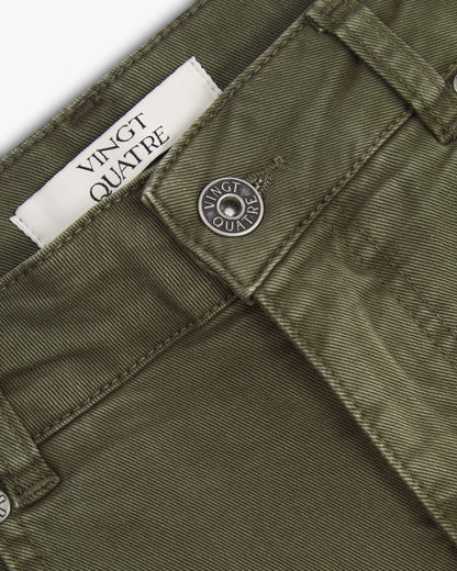Vingt Quatre Slim Fit Olive Green Garment Dye Jeans
