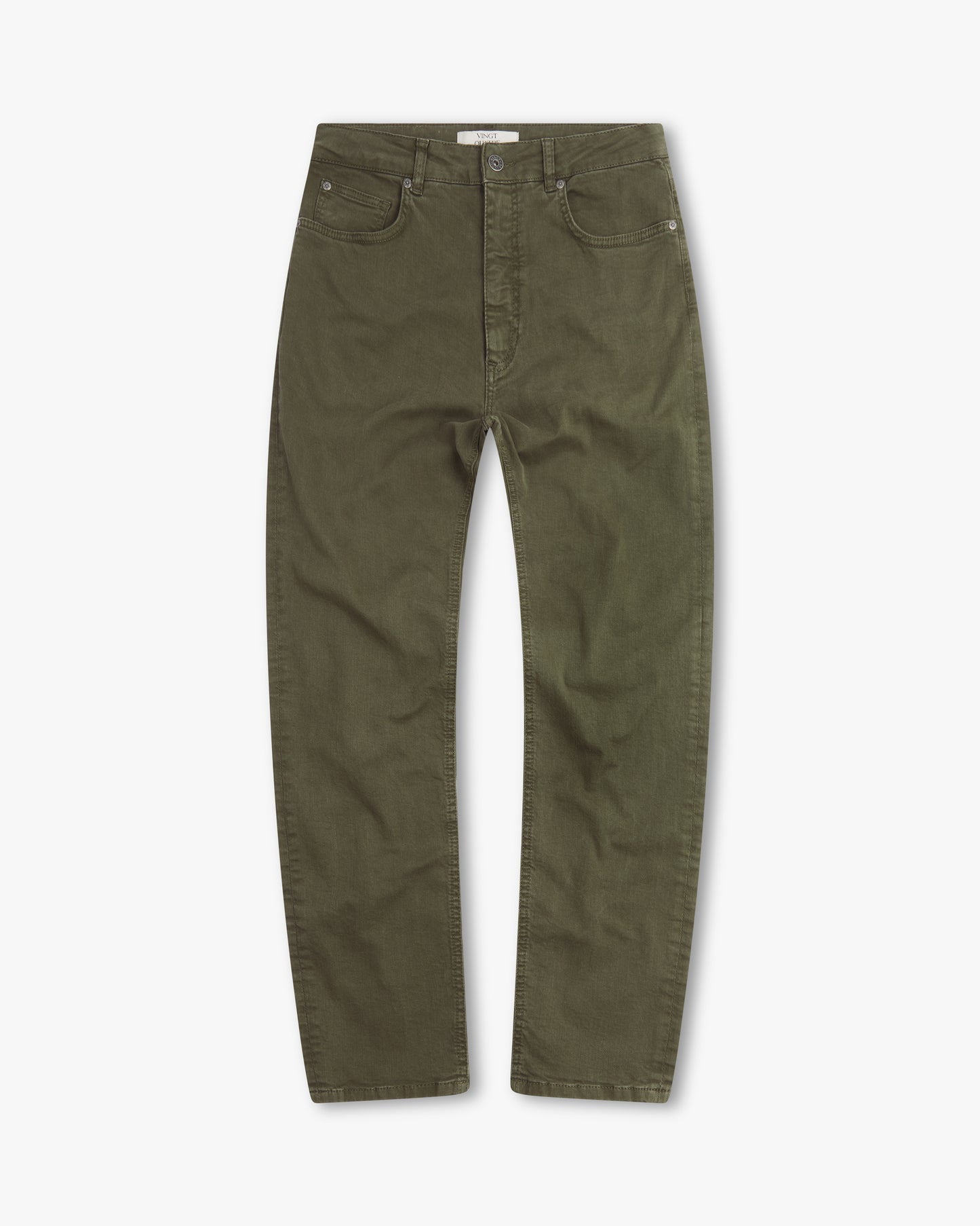Vingt Quatre Taper Fit Olive Green Garment Dye Jeans
