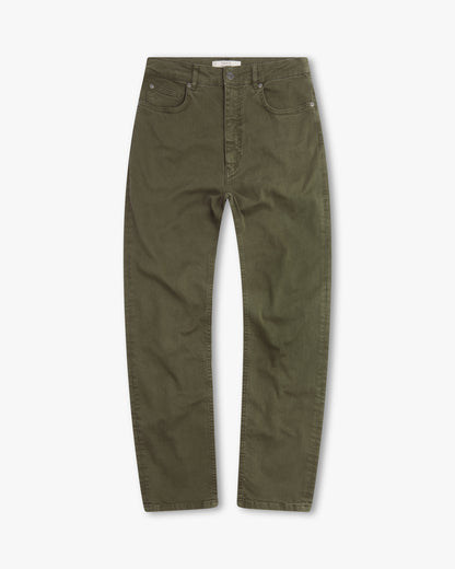 Vingt Quatre Taper Fit Olive Green Garment Dye Jeans