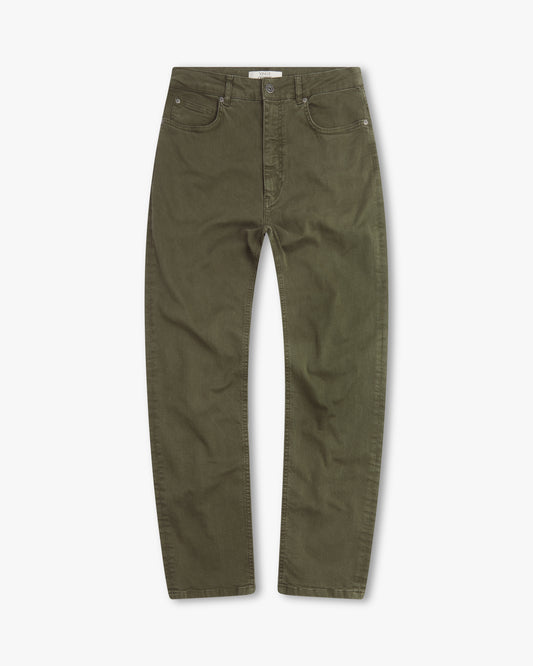 Vingt Quatre Taper Fit Olive Green Garment Dye Jeans