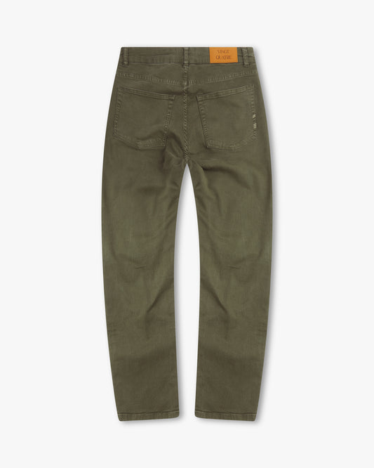 Vingt Quatre Taper Fit Olive Green Garment Dye Jeans