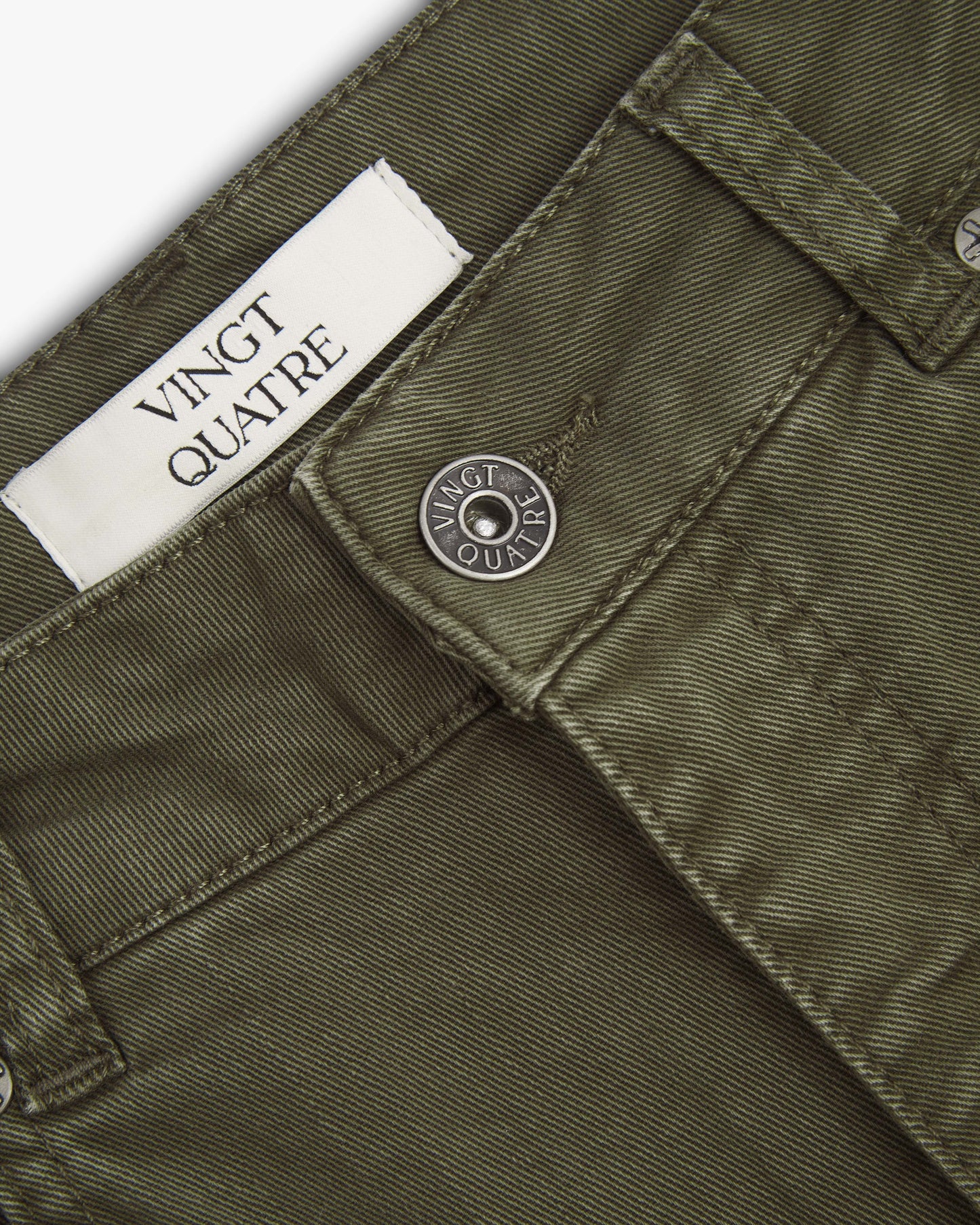 Vingt Quatre Taper Fit Olive Green Garment Dye Jeans