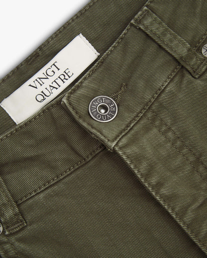 Vingt Quatre Taper Fit Olive Green Garment Dye Jeans